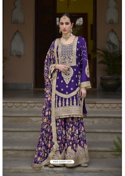 Purple Heavy Chinon Embroidery Sequence Worked Palazzo Suit