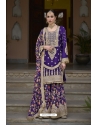 Purple Heavy Chinon Embroidery Sequence Worked Palazzo Suit