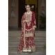 Maroon Heavy Chinon Embroidery Sequence Worked Palazzo Suit