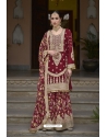 Maroon Heavy Chinon Embroidery Sequence Worked Palazzo Suit