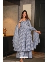 Grey Cotton Silk Readymade Anarkali Suit