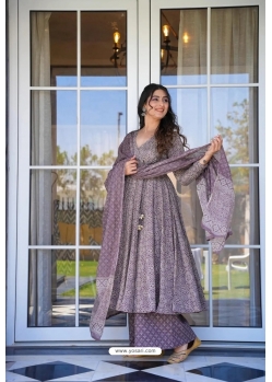 Mauve Cotton Silk Readymade Anarkali Suit