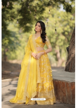 Yellow Trendy Heavy Party Wear Embroidered Lehenga Choli