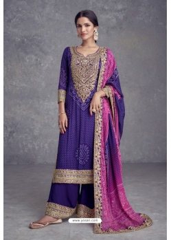 Purple Real Chinnon Heavy Worked Palazzo Suit