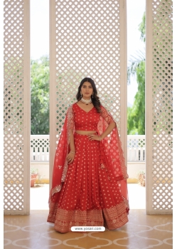 Red Heavy Pure Dyable Viscose Jacquard Lehenga Choli