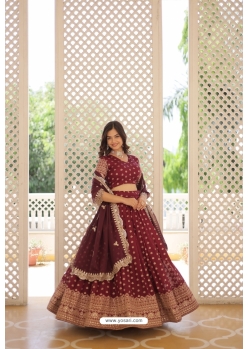 Wine Heavy Pure Dyable Viscose Jacquard Lehenga Choli