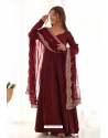 Maroon Heavy Pure Roman Silk Chanderi Readymade Anarkali Suit