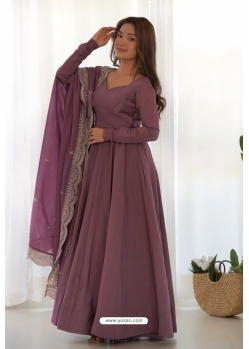 Mauve Heavy Pure Roman Silk Chanderi Readymade Anarkali Suit