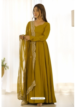 Mustard Heavy Pure Roman Silk Chanderi Readymade Anarkali Suit