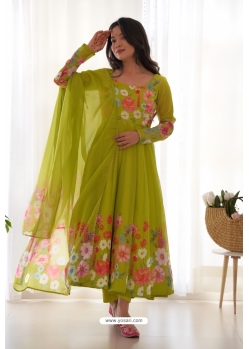 Green Readymade Heavy Pure Soft Organza Silk Anarkali Suit