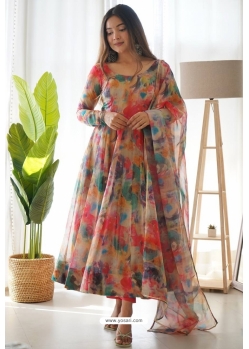 Multi Colour Readymade Heavy Pure Soft Tabby Organza Silk Anarkali Suit