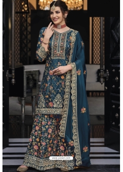 Teal Designer Pakistani Palazzo Salwar Suit