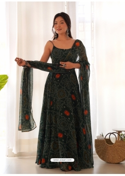 Dark Green Premium Festive Wear Gown With Dupatta