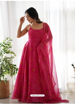 Rani Pink Premium Festive Wear Gown With Dupatta