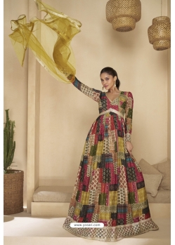 Multi Colour Festive Wear Gown With Dupatta