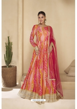 Pink Festive Wear Gown With Dupatta