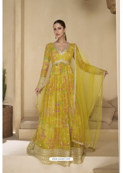 Yellow Festive Wear Gown With Dupatta