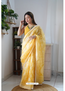 Yellow Organza Party Wear Saree