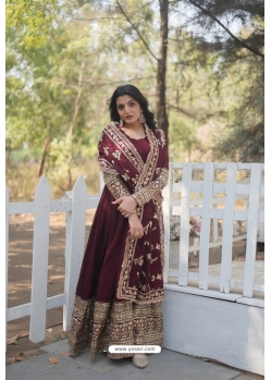 Wine Festive Wear Readymade Gown With Dupatta