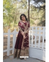 Wine Festive Wear Readymade Gown With Dupatta