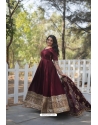 Wine Festive Wear Readymade Gown With Dupatta