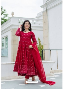 Buy Fabulous Banglori Silk Red Anarkali Salwar Kameez Online : India