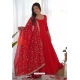 Red Premium Festive Wear Anarkali Suit