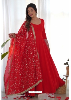 Red Premium Festive Wear Anarkali Suit