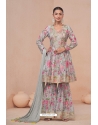 Grey Digital Printed And Embroidered Palazzo Suit