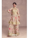 Cream Digital Printed And Embroidered Palazzo Suit