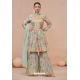 Sea Green Digital Printed And Embroidered Palazzo Suit