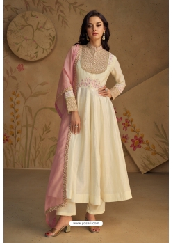 Cream Trendy Pure Real Silk Designer Suit