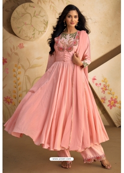 Peach Trendy Pure Real Silk Designer Suit