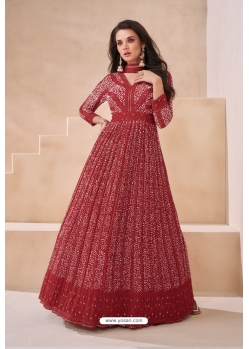 Maroon Designer Real Georgette Gown With Dupatta