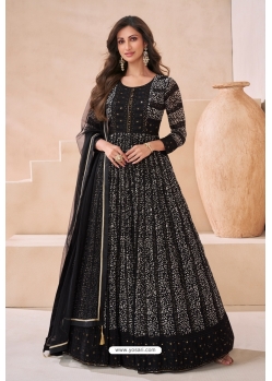 Black Designer Real Georgette Gown With Dupatta