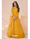 Yellow Designer Real Georgette Gown With Dupatta