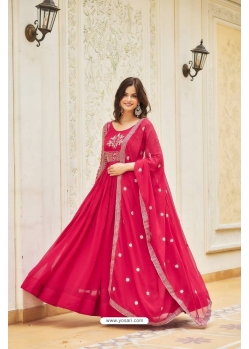 Stylish Pink Party Wear Readymade Gown With Dupatta