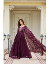 Wine Festive Wear Readymade Gown With Dupatta