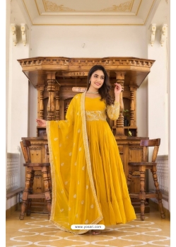 Yellow Premium Festive Wear Readymade Gown With Dupatta