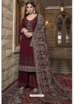 Maroon Traditional Designer Pakistani Palazzo Salwar Suit