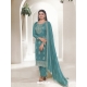 Sky Blue Organza Embroidered Designer Salwar Suit