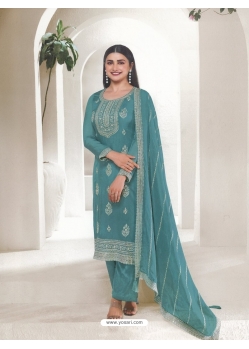 Sky Blue Organza Embroidered Designer Salwar Suit