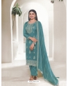 Sky Blue Organza Embroidered Designer Salwar Suit