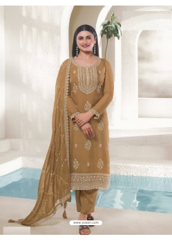 Mustard Organza Embroidered Designer Salwar Suit