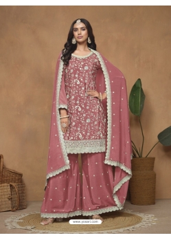 Peach Chinon Designer Pakistani Palazzo Suit