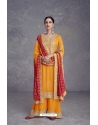 Mustard Heavy Chinon Silk Designer Pakitani Palazzo Suit