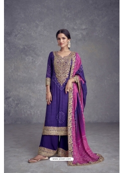 Violet Heavy Chinon Silk Designer Pakitani Palazzo Suit