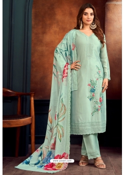 Sky Blue Stylish Designer Two Tone Catanic Georgette Salwar Suit