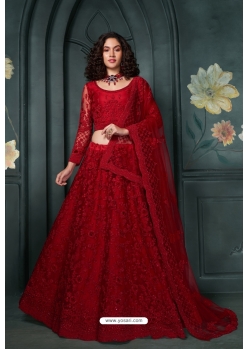 Red Heavy Embroidery And Thread Worked Designer Lehenga Choli