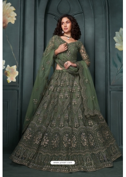 Mehendi Green Heavy Embroidery And Thread Worked Designer Lehenga Choli